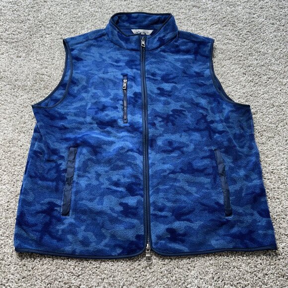 Peter Millar Mens Large Golf Vest Crown Micro Shearling Fleece Camo Print Blue - Picture 11 of 11